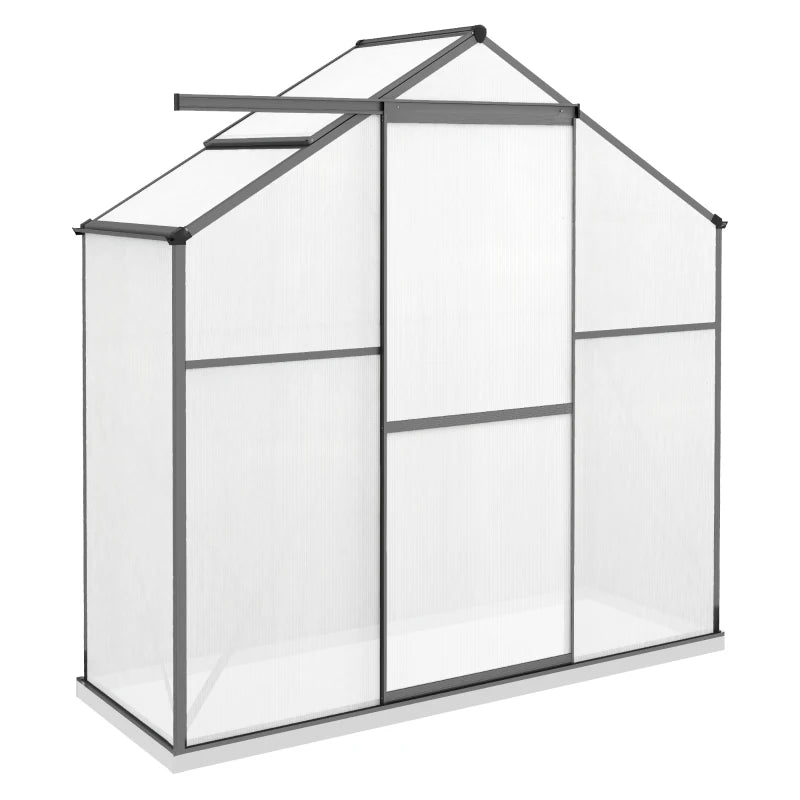 6x2.5ft Dark Grey Polycarbonate Greenhouse with Rain Gutter, Sliding Door, Window, Foundation