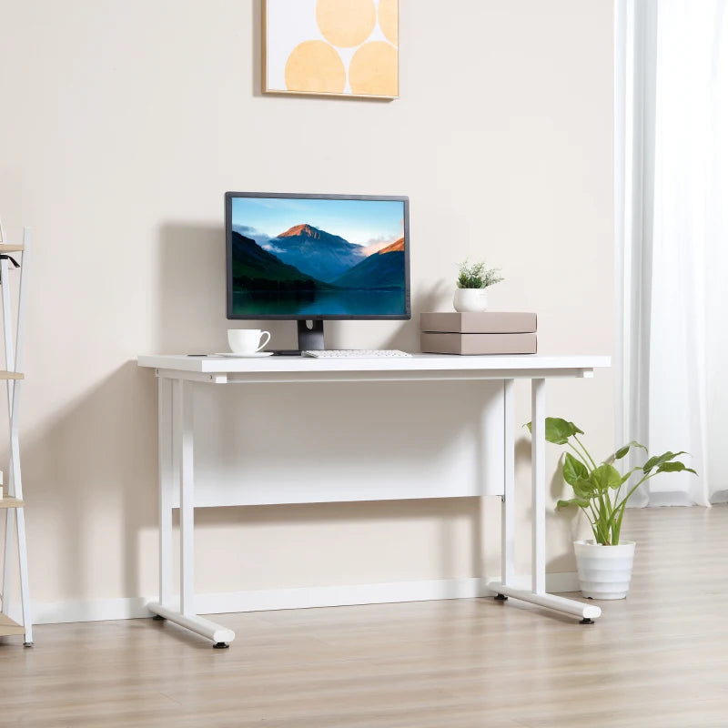 Modern White Computer Desk for Home Office - 120x60x75cm Writing Table with Cable Management & C Shaped Metal Legs