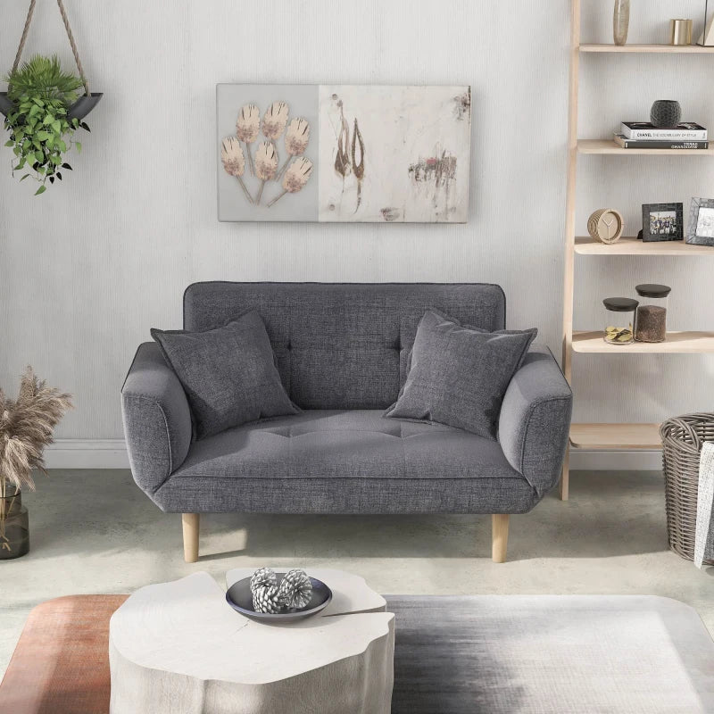 Expandable 2-Seater Bed Settee with 3 Adjustable Positions, Modern Fabric Loveseat for Flats and Dormitories, Grey