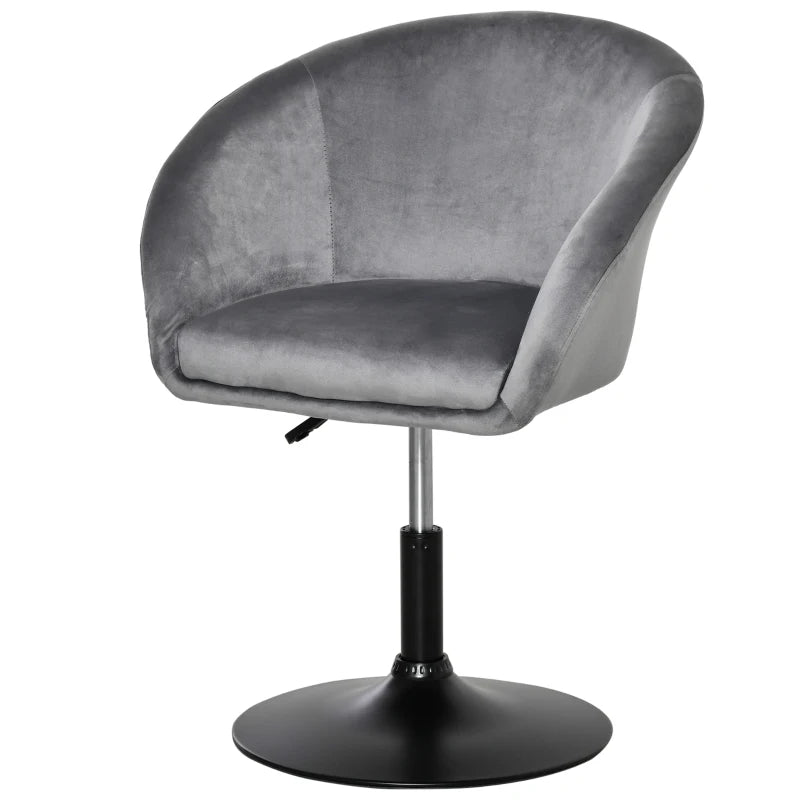 360° Swivel Velvet Upholstered Dressing Table Chair - Adjustable Height Tub Seat for Bedroom Makeup - Grey