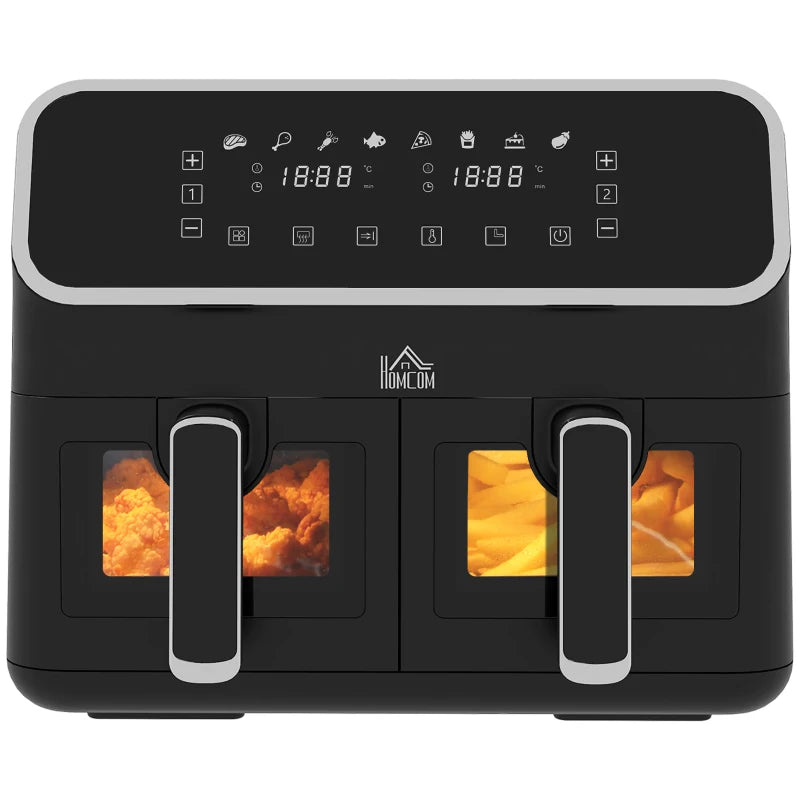 8L Dual Basket Air Fryer with Sync Function - 80-200°C, Black/Silver, Perfect for Healthy Cooking & Meal Prep