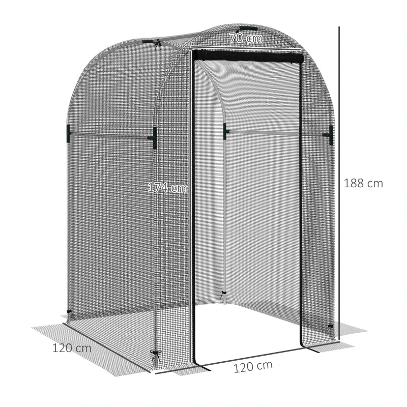 Black Steel Fruit Cage Plant Protection Tent with Zipped Door, 1.2 x 1.2 x 1.9m