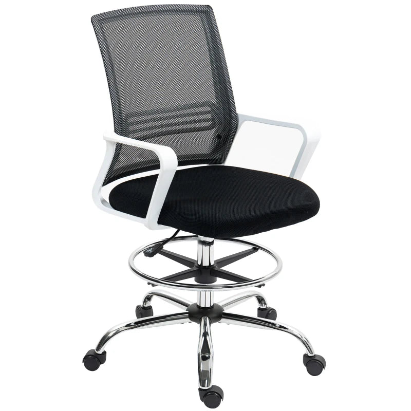 Ergonomic Draughtsman Chair - Mesh Drafting Office Chair with Lumbar Support & Adjustable Foot Ring - Black