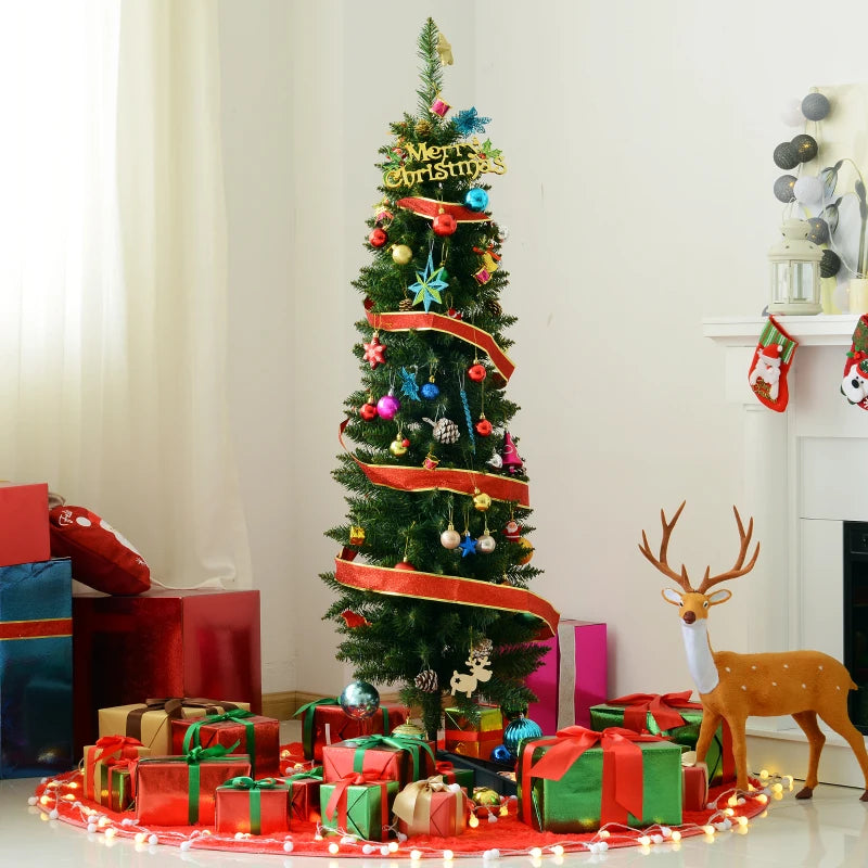 5ft Unlit Pencil Slim Artificial Christmas Tree - Realistic Green Branches with Sturdy Stand for Holiday Decor