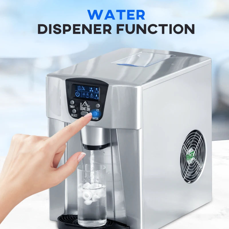 3L Ice Maker & Water Dispenser - 12kg Daily, 9 Ice Cubes in 6-10 Mins, Silver, Compact & Efficient