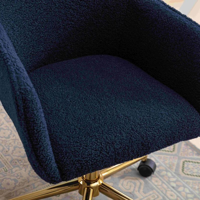 Adjustable Height Ergonomic Swivel Executive Office Chair with Gold Legs - Dark Blue, 58x58x86 cm, Stylish Comfort for Home & Office