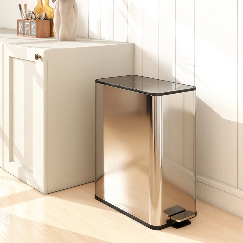 Dual Kitchen Bin with Soft-Close Butterfly Lid - 2x28L Stainless Steel Pedal Bin, Fingerprint-Proof for Recycling & Waste, Silver