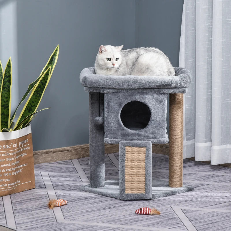 Premium Cat Tree Tower for Indoor Cats - Scratching Post, Climbing Activity Centre with Jute Pad, Toy Ball & Cat House - Grey