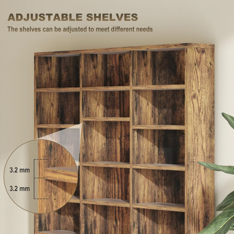 Rustic Brown CD Storage Unit with Adjustable Shelves - 102 x 195 cm - Stylish Media Organizer for Home