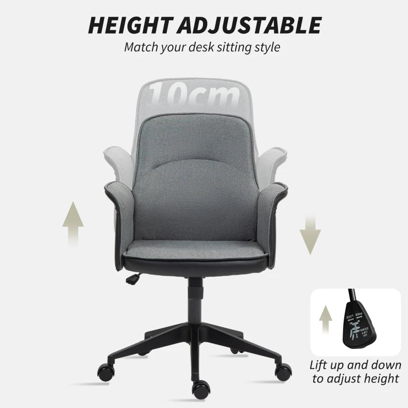 Stylish Grey Linen and Faux Leather Office Chair - Ergonomic Design for Home and Office Use