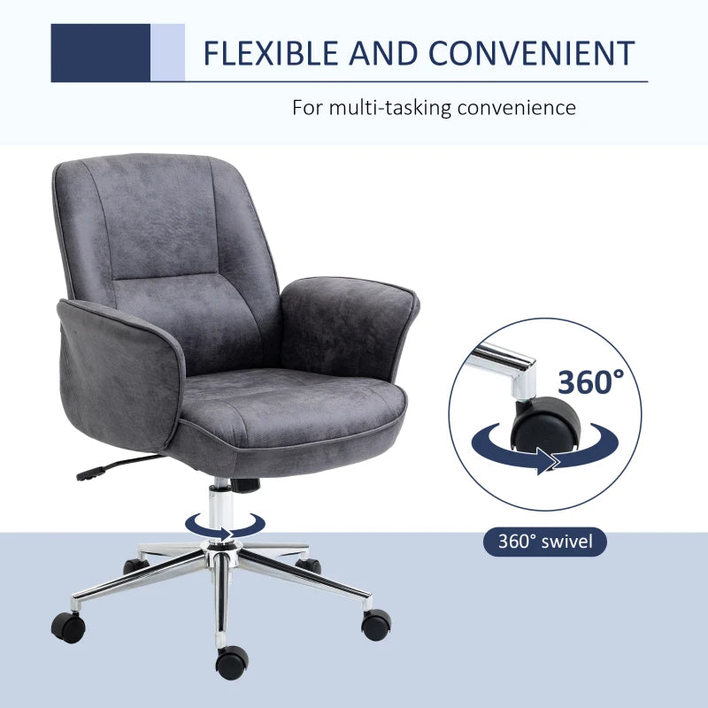 Vinsetto Charcoal Grey Swivel Office Chair - Mid Back Desk Chair for Home Study & Bedroom Comfort