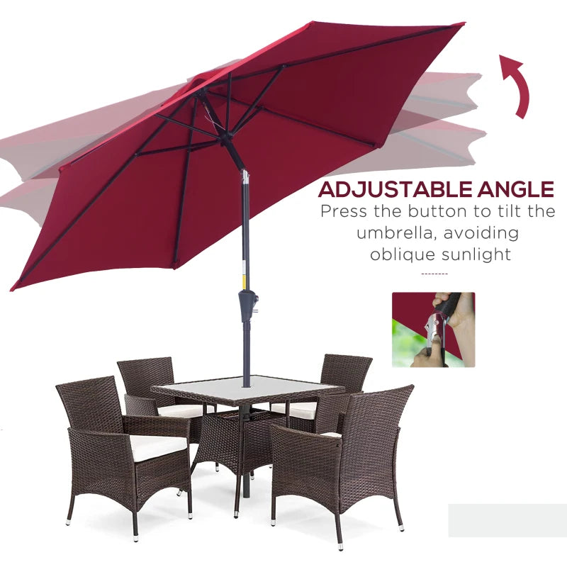 Red 2.6M Tilt Crank Garden Parasol Umbrella