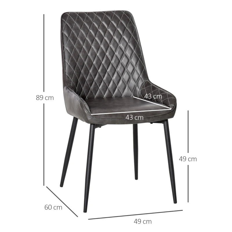 Retro Dining Chair Set of 2 - PU Leather Upholstered Side Chairs for Kitchen & Living Room with Metal Legs in Grey