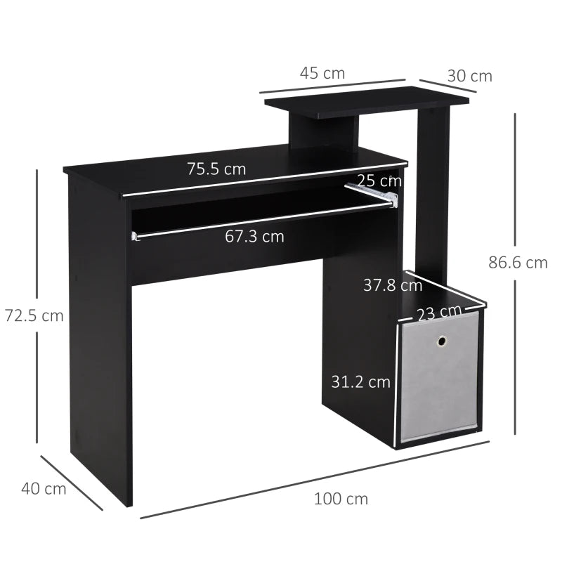 Black Computer Desk with Sliding Keyboard Tray, Storage Drawer & Shelf - Ideal Home Office Workstation