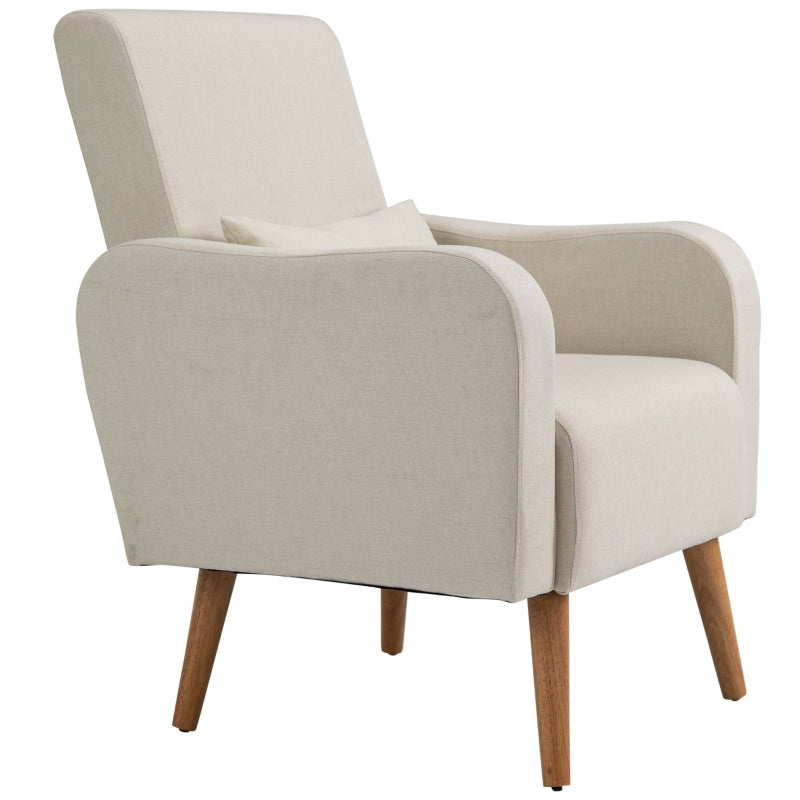 Linen-Touch Accent Chair with Pillow - Upholstered Lounge Sofa for Living Room, Club Chair in Cream