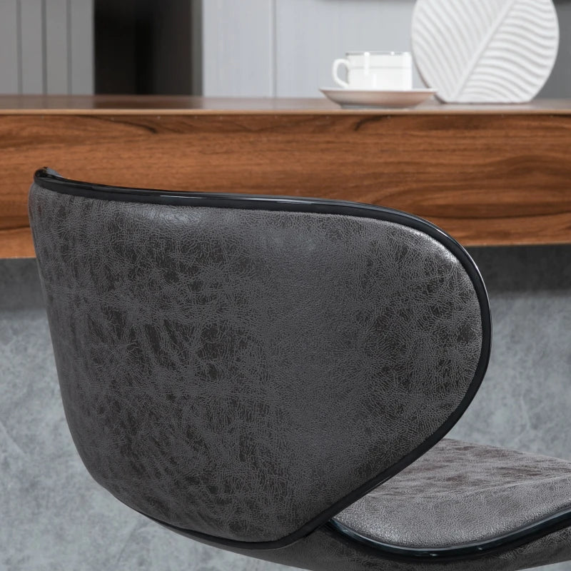 Set of 2 Adjustable Height Kitchen Stools - Leather Upholstered Dark Grey Bar Stools with Back (61-81cm)