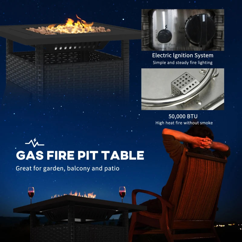 50,000 BTU Black Fire Pit Table with Cover - 72.5 x 72.5cm Outdoor Heating Solution