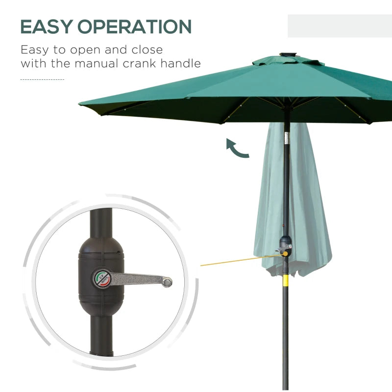 Green 2.7m Patio Garden Umbrella with Tilt Crank and LED Lights