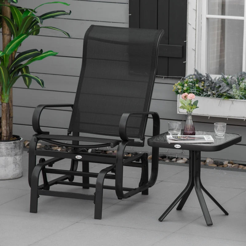 Black Outdoor Gliding Rocking Chair - Sturdy Metal Frame Garden Swing