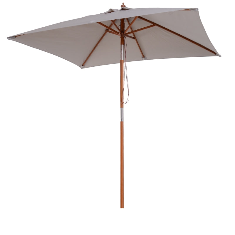 Grey 2m x 1.5m Tilting Garden Parasol Umbrella with Wood and Bamboo Frame