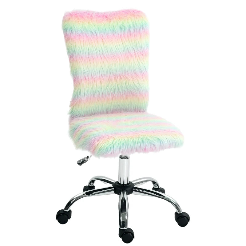 Fluffy Unicorn Desk Chair - Armless Adjustable Height Makeup Vanity Chair with Rolling Wheels for Home Study & Bedroom