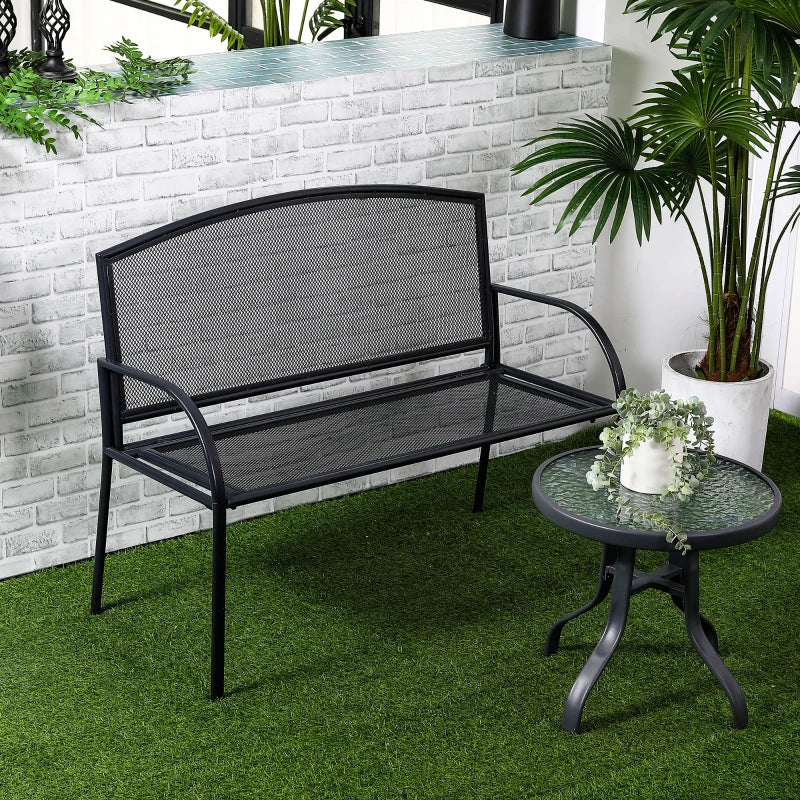 Grey Metal 2-Seater Outdoor Bench for Patio, Park, Porch, Lawn