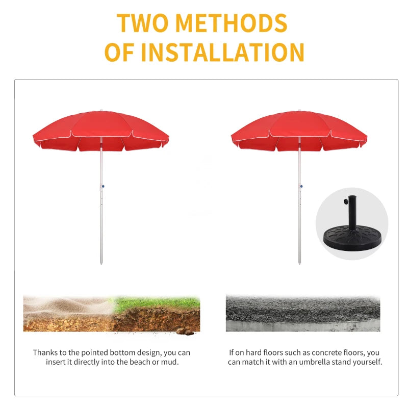 Red Portable Beach Umbrella with Tilt and Adjustable Height