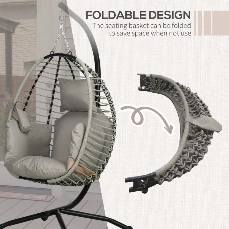 Grey Rattan Hanging Egg Chair with Seat Cushion