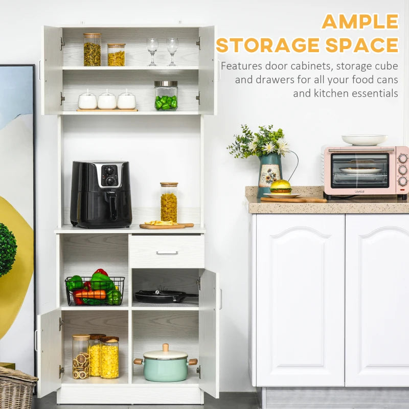 Modern Freestanding Kitchen Cupboard - Stylish Storage Cabinet with Doors, Adjustable Shelves & Microwave Counter in White