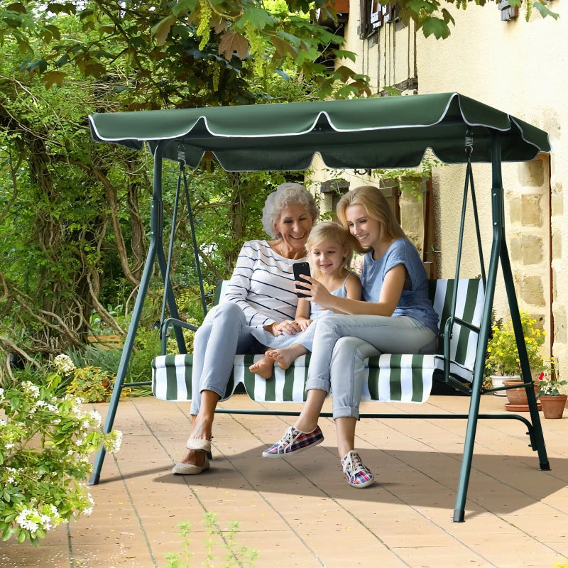 Green Padded 3-Seater Garden Swing Chair with Adjustable Canopy