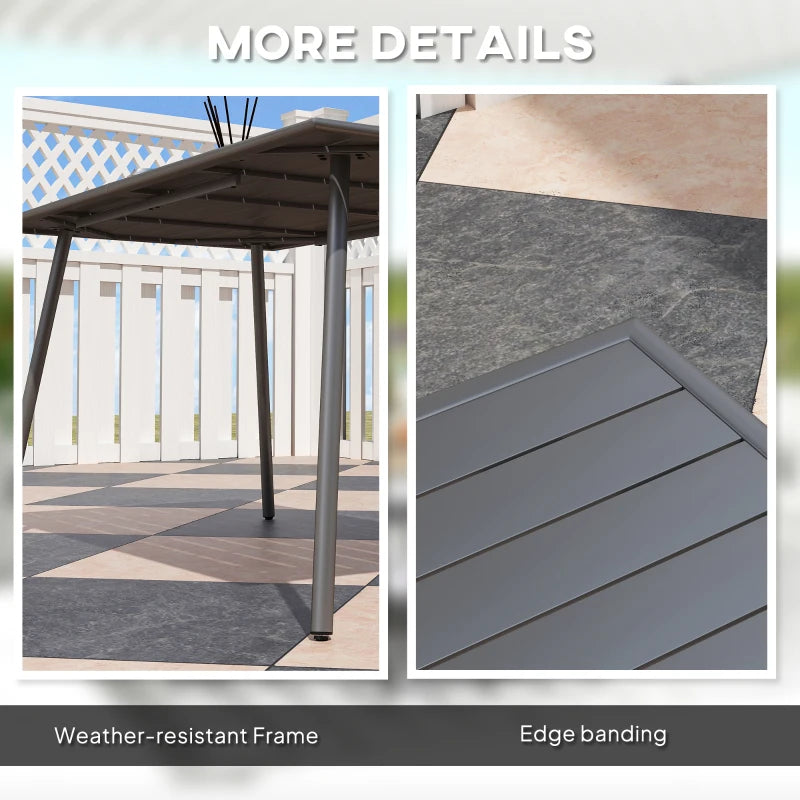 Outdoor Rectangle Garden Table for 6 - Slat Top, Steel Frame, 150x80 cm, Grey