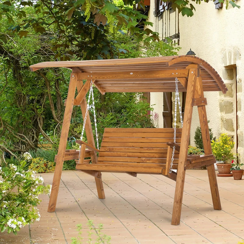 2 Seater Wooden Swing Bench With Adjustable Canopy