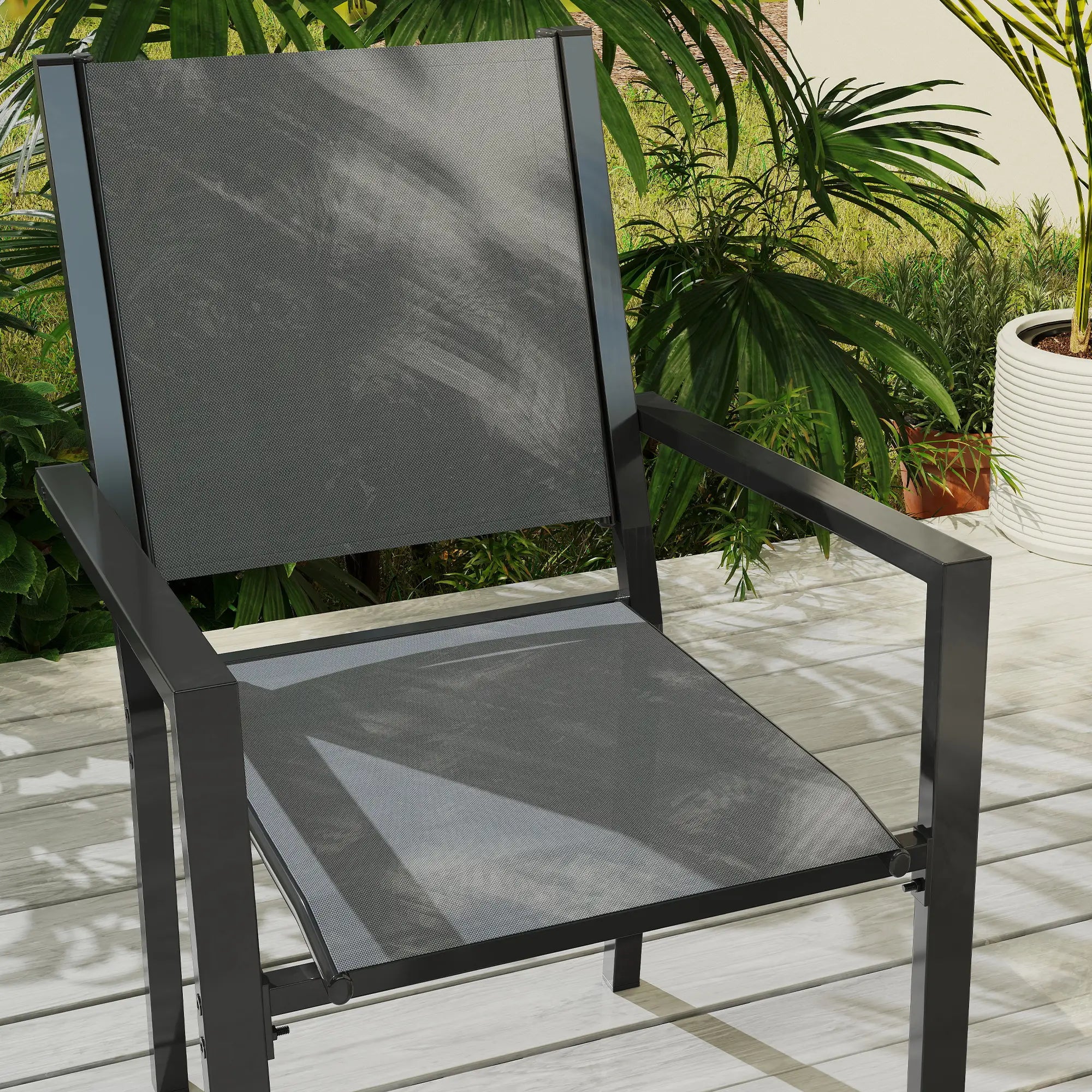 7 Piece Garden Dining Set With 6 Stackable Chairs and 150cm Rectangular Table + WPC Slatted Top
