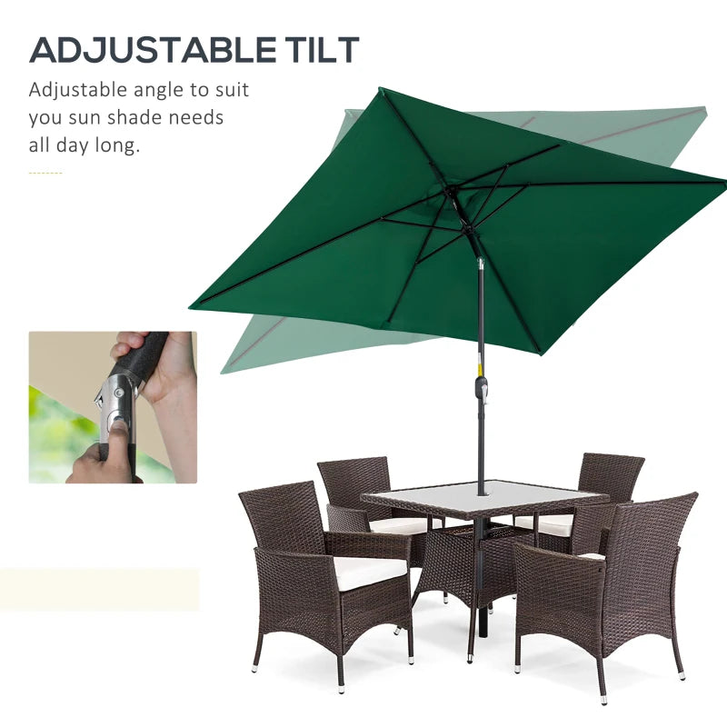 Green Rectangular Patio Umbrella with Tilt Crank - 3x2m