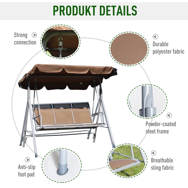 Brown Metal 3-Seater Garden Swing Hammock