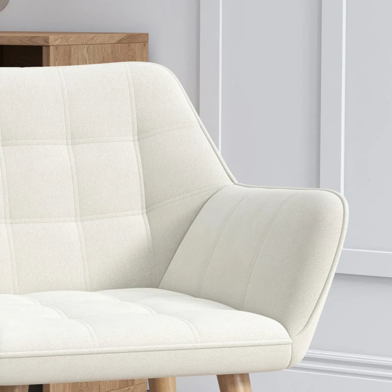 Set of 2 Cream White Accent Chairs with Slanted Back, Thick Padding & Rubber Wooden Legs for Living Room