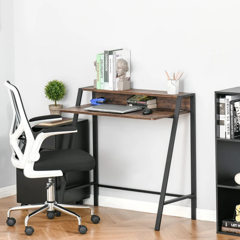 Rustic Brown Writing Desk - 84L x 45W cm Computer Table for Home Office, PC & Laptop Workstation with Storage Shelf