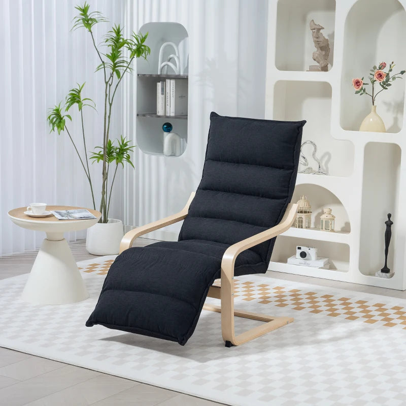 Curved Wooden Accent Chair with Adjustable Footrest in Black for Stylish Home Decor