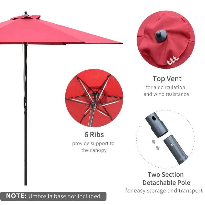 Round Wine Red Garden Parasol Umbrella - 2.8m Outdoor Sun Shade Canopy