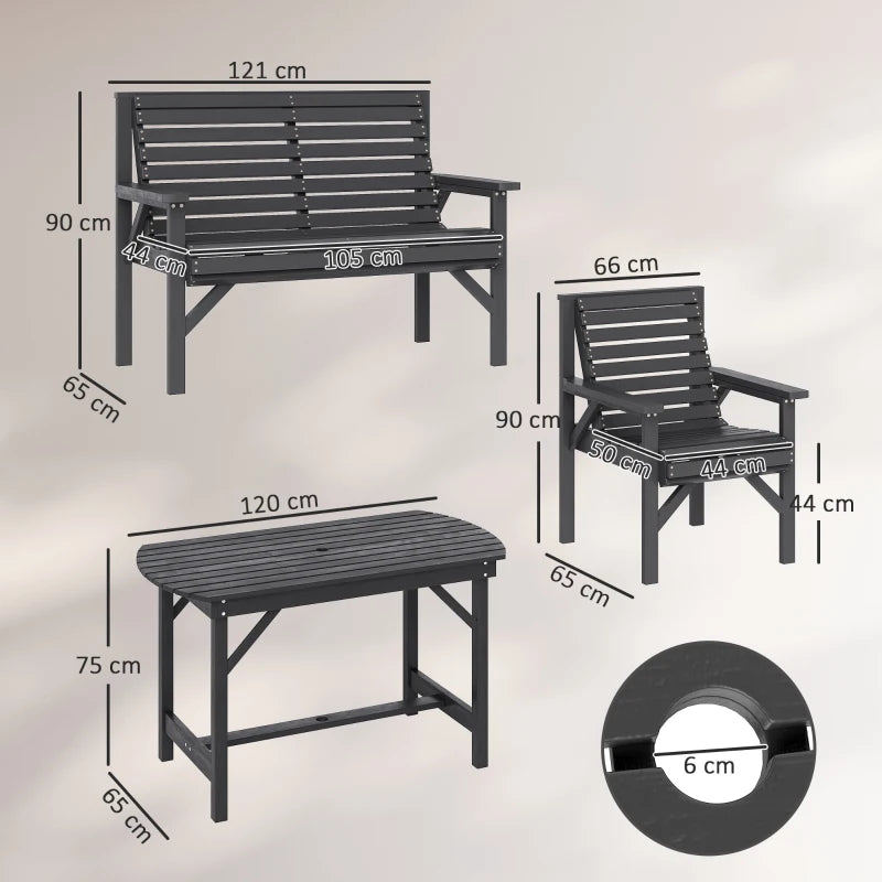 5 Piece Wooden Outdoor Dining Set for 6 with Umbrella Hole Grey Garden Furniture