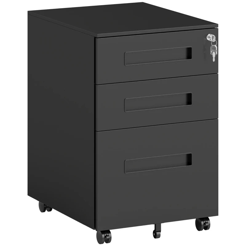 Vinsetto Black Three-Drawer Steel Filing Cabinet - Durable Office Storage Solution for Organizing Documents and Files