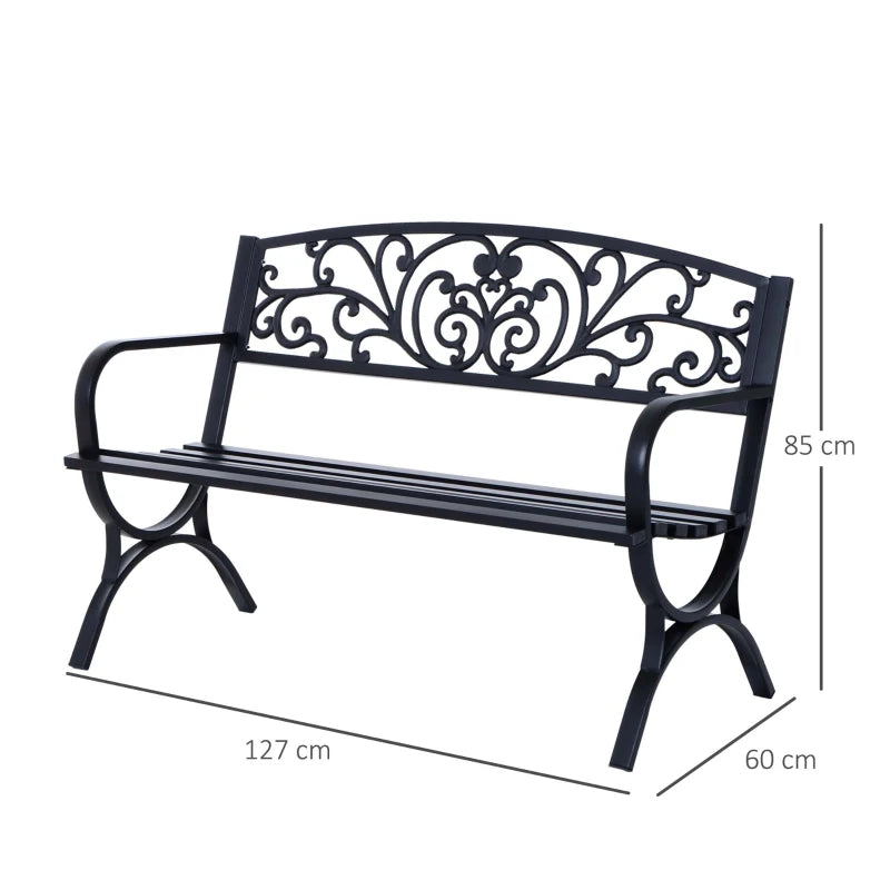 Black Steel Garden Bench - 127L x 60W x 85H cm