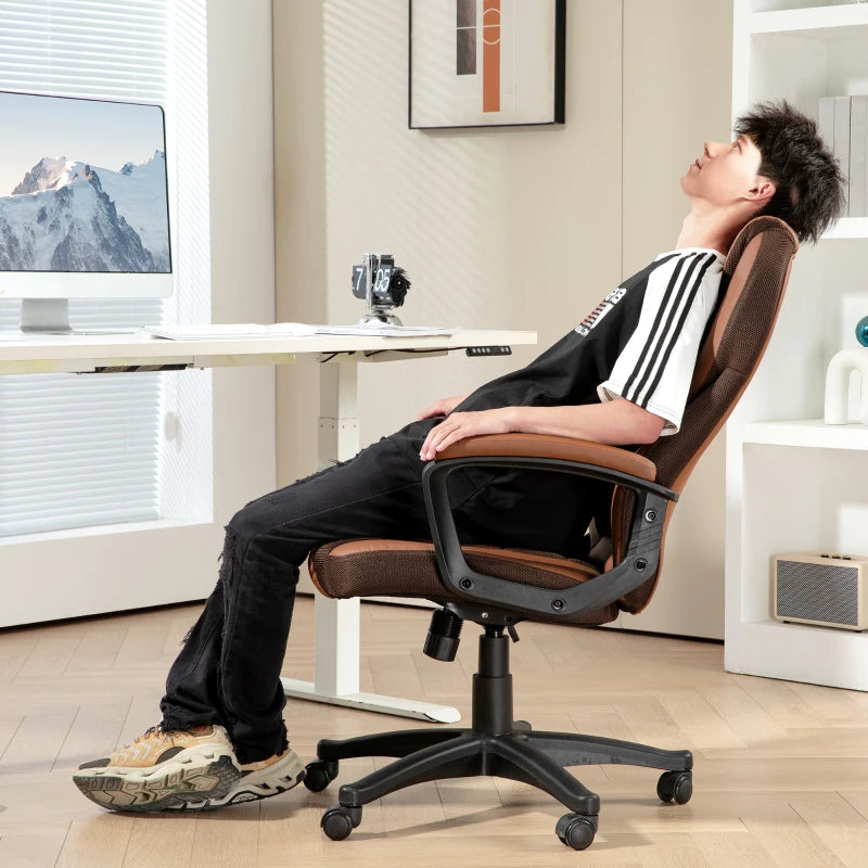 Stylish Brown Faux Leather Office Chair - Ergonomic Design, Adjustable Height, Modern Comfort for Home & Office Use