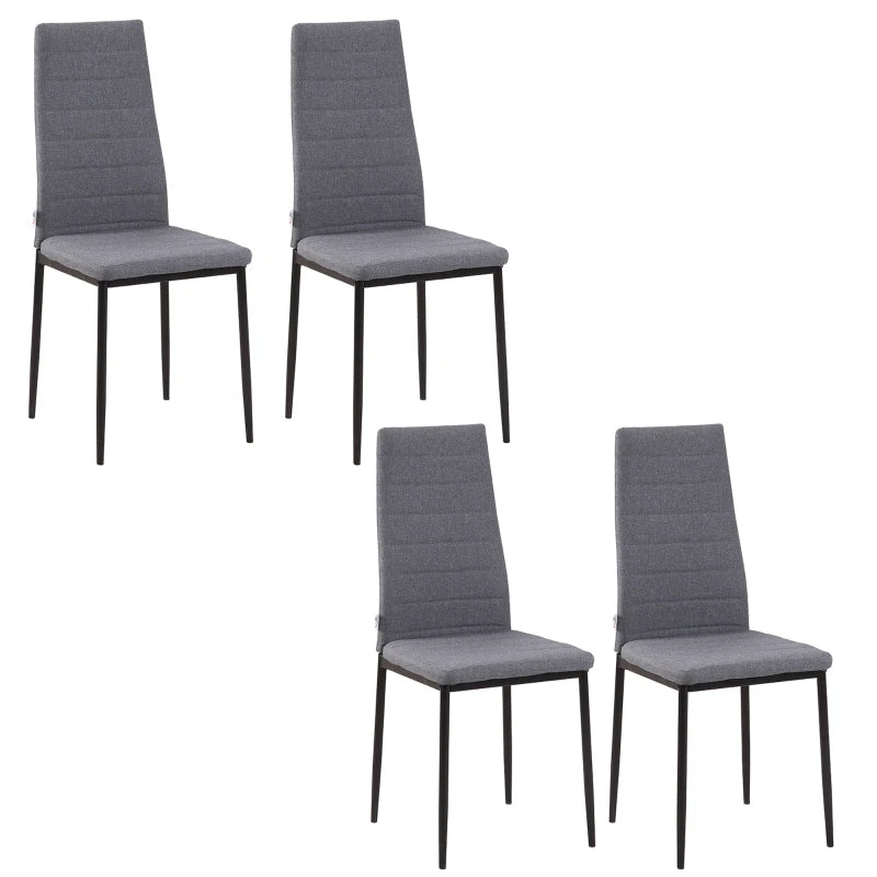 Set of 4 Modern High Back Dining Chairs - Upholstered Linen-Touch Fabric Accent Chairs with Metal Legs in Grey