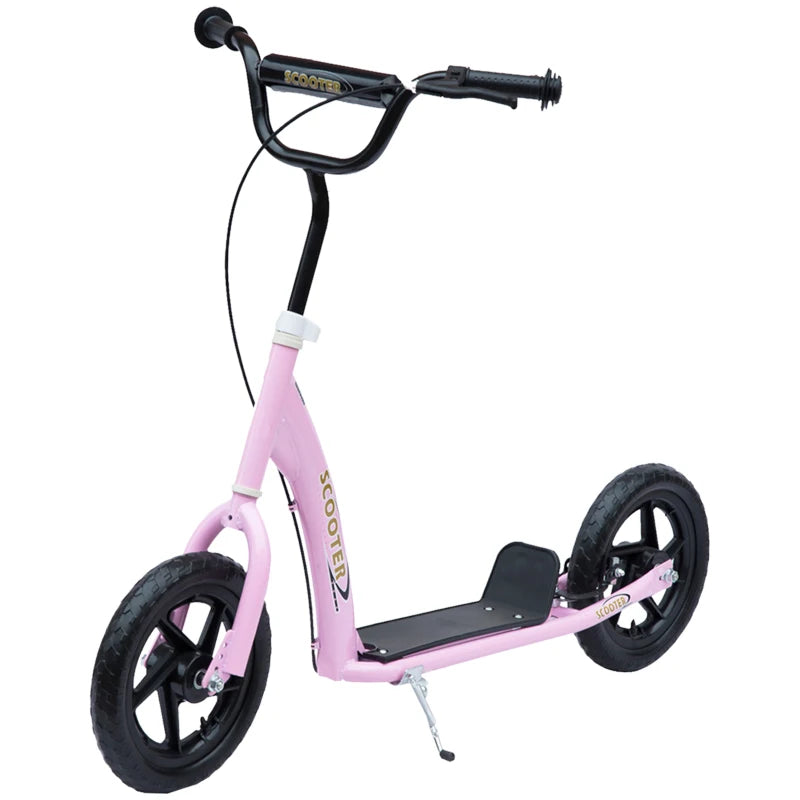 Pink Kids Kick Scooter with 12" EVA Tyres, Big Wheels & Rear Brake - Perfect for Ages 5-12