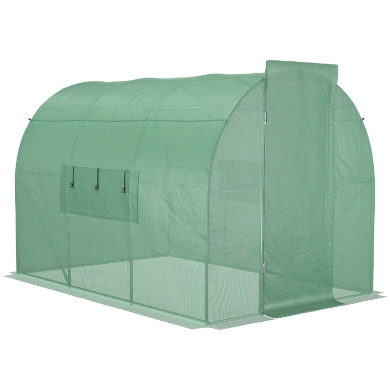 Green Plant Gardening Tunnel Greenhouse, Metal Door, Steel Frame, Mesh Windows (3x2m)