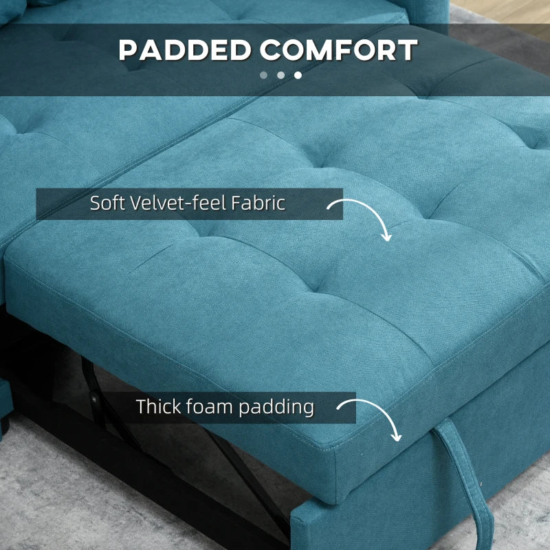 Convertible Loveseat Sofa Bed with Cushions and Side Pockets for Living Room, Stylish Blue Design