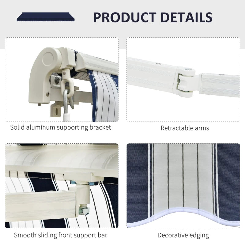 3.5m x 2.5m Manual Retractable Awning - Dark Blue/White Stripes