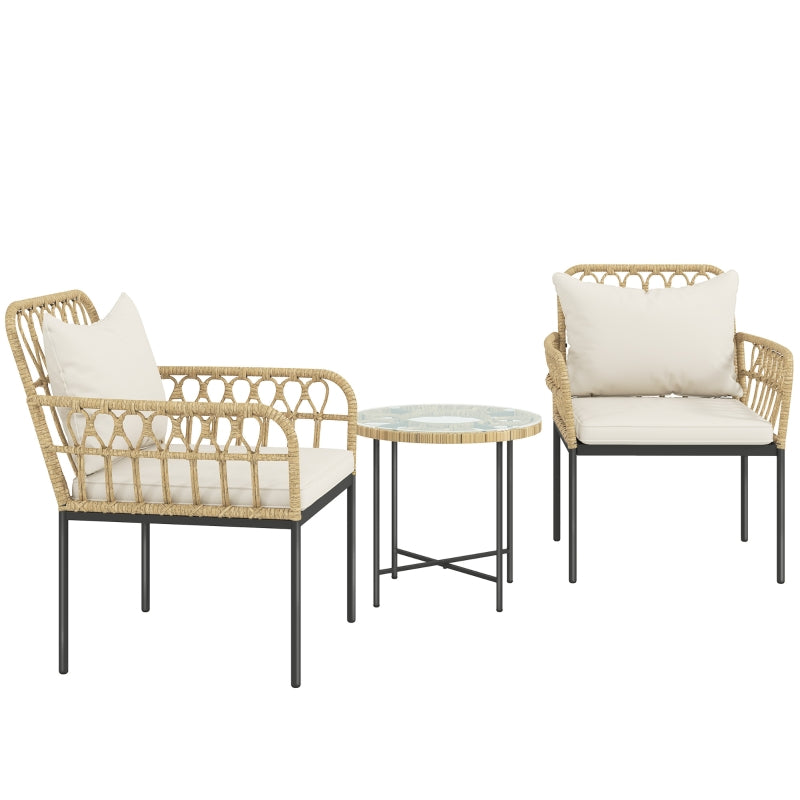 3 Piece Rattan Bistro Set with Cushions - Outdoor Wicker Furniture for Patio & Balcony