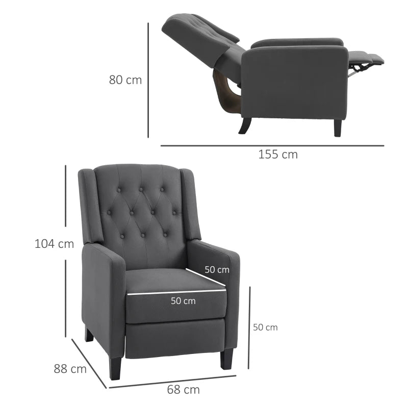 Stylish Wingback Recliner Chair for Home Theatre, Button Tufted Microfibre Armchair with Leg Rest in Deep Grey